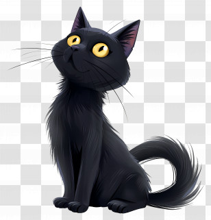 Black Cat - Black Cat Cartoon With Yellow Eyes Transparent PNG