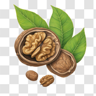 Walnut - Walnut With Leaves And Open Shell Transparent PNG