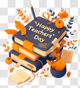 Happy Teachers Day - Happy Teachers' Day Books With Autumn Leaves Transparent PNG