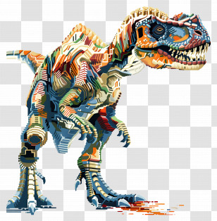 Pixel Dinosaur - Colorful Dinosaur Illustration In Artistic Style Transparent PNG