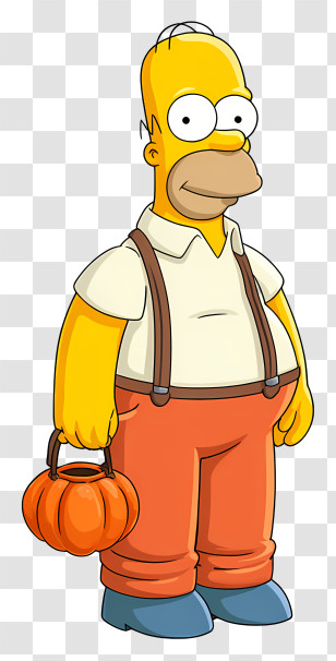 Homer Simpson Halloween Outfit - Iconic Yellow Cartoon Character With Pumpkin Transparent PNG