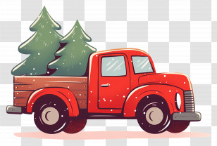Christmas Truck - Red Truck Carrying Christmas Trees Transparent PNG