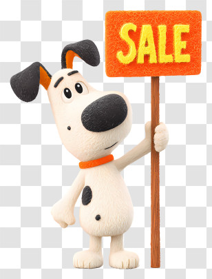 Dog Holding Sale Sign - Cartoon Dog Advertising Sale Transparent PNG
