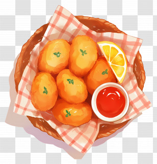 Fried Chicken Nuggets - Crispy Nuggets Served With Ketchup And Lemon Transparent PNG