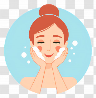 Girl Cleaning Face - Woman Washing Face For Skincare Routine Transparent PNG