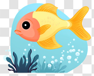 Fish - Yellow Fish Swimming With Bubbles Transparent PNG