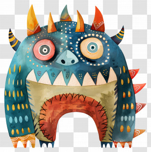 Cartoon Monster - Colorful Cartoon Monster With Horns Transparent PNG