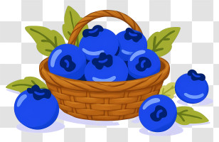 Fresh Blueberries In Woven Basket - Basket Of Fresh Blueberries With Leaves Transparent PNG