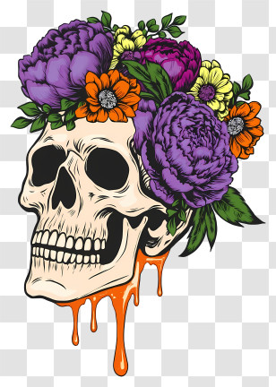 Halloween Skull Flowers - Floral Skull With Colorful Flowers Transparent PNG