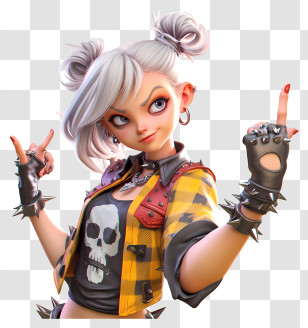 Pointing Up - Rebellious Punk Girl With Spikes Transparent PNG