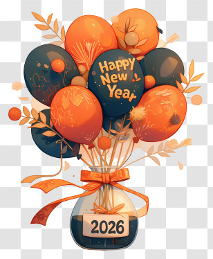Happy New Year 2026 - Happy New Year Balloon Bouquet 2026 Transparent PNG