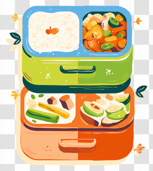 Delicious Food - Lunch Box Illustration With Food Containers Transparent PNG
