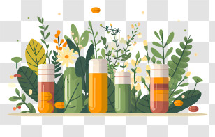 Laboratory - Herbal Products With Botanical Background Transparent PNG
