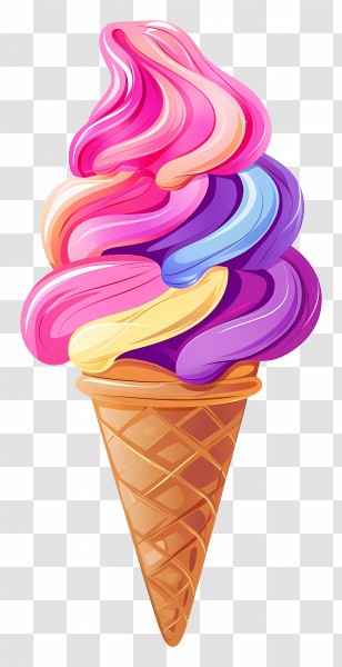 Ice Cream Clipart - Colorful Swirled Ice Cream Cone Transparent PNG