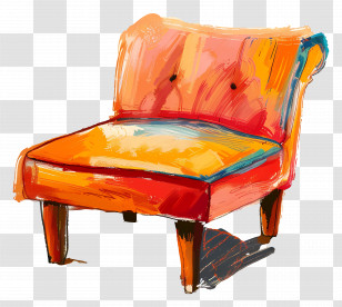 Banquette Chair - Vividly Painted Orange And Yellow Armchair Transparent PNG