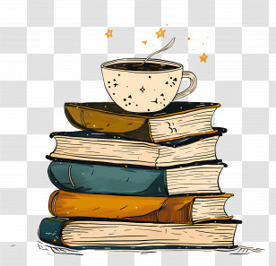 Books Drawing - Stack Of Books With Coffee Cup Illustration Transparent PNG