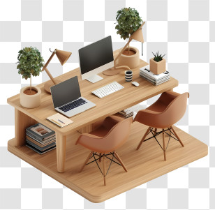 Office Desk - Modern Wooden Office Desk Setup Transparent PNG