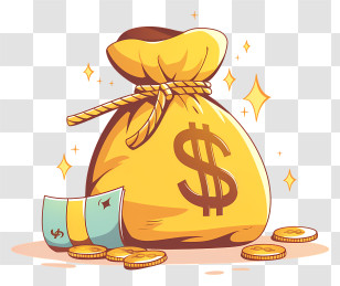 Sack Of Money - Golden Money Bag With Coins Transparent PNG