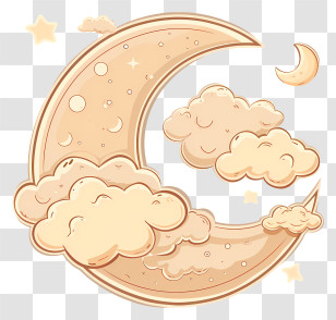 Moon Clouds - Dreamy Crescent Moon With Clouds Illustration Transparent PNG