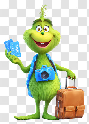Grinch Tourist - Green Travel Mascot With Luggage Transparent PNG