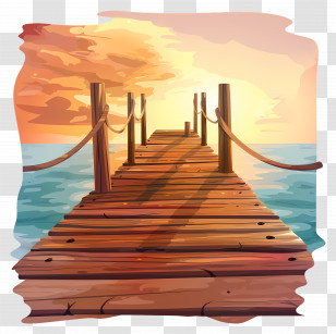Wooden Pier - Wooden Pier At Vibrant Sunset Transparent PNG