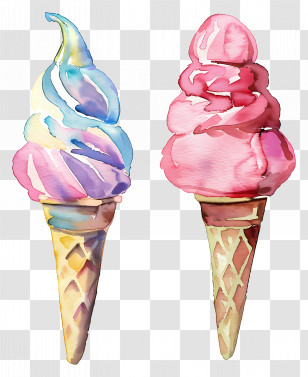 Ice Cream Cone - Colorful Watercolor Ice Cream Cones Transparent PNG