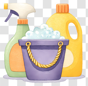 Household Cleaning Supplies - Cleaning Supplies Bucket With Bubbles Transparent PNG