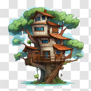 Tree House - Wooden Treehouse In Cartoon Style Transparent PNG
