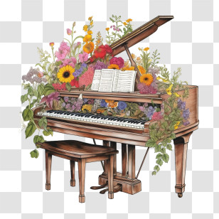 Piano
 - Artistic Grand Piano Illustration With Flowers Transparent PNG