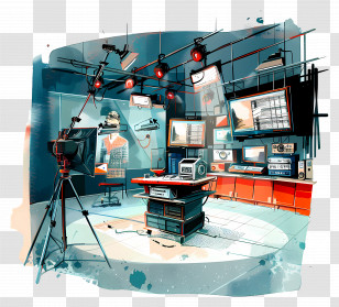 News Studio - Broadcast Studio With Equipment Transparent PNG