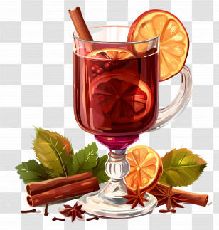 Mulled Wine - Festive Glass Of Mulled Wine With Citrus And Spices Transparent PNG
