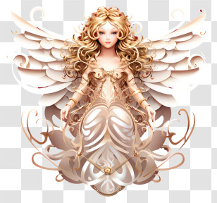 Fairy Illustration - Elegant Angel With Curly Hair And Wings Transparent PNG