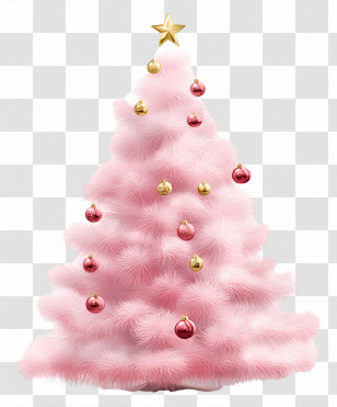 Fluffy Christmas Tree - Pink Fluffy Christmas Tree With Ornaments Transparent PNG