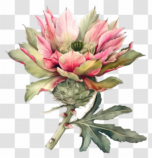 Cydnee Flower - Pink Thistle Botanical Illustration Transparent PNG