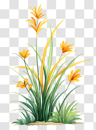 Watercolor Desert Grass - Yellow Flowers In Bloom Transparent PNG