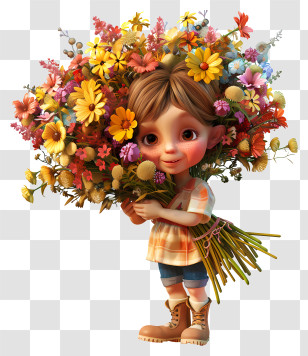 Spring Time - Cute Child With Flower Bouquet Transparent PNG