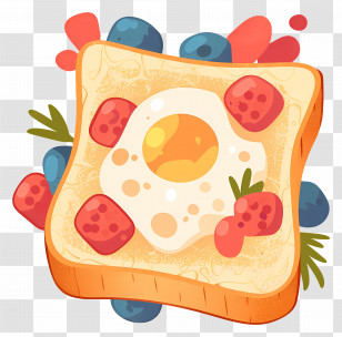 Bread With Fruit - Egg And Berries On Toast Cartoon Illustration Transparent PNG