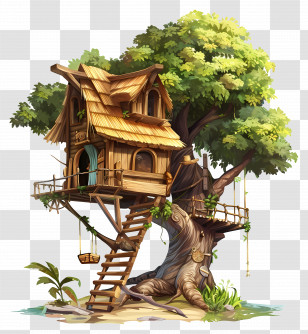Tree House - Treehouse With Hammock And Tropical Design Transparent PNG