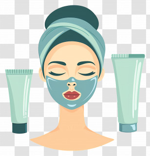 Spa Face Mask - Woman With Face Mask And Skincare Products Transparent PNG