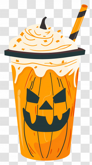 Halloween Milkshake - Pumpkin Spice Latte With Halloween Theme Transparent PNG
