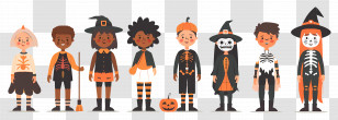 Halloween Kids - Group Of Kids In Halloween Costumes Transparent PNG