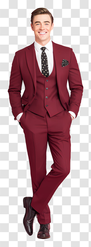 Businessman Full Body - Dapper Man In Maroon Suit Transparent PNG