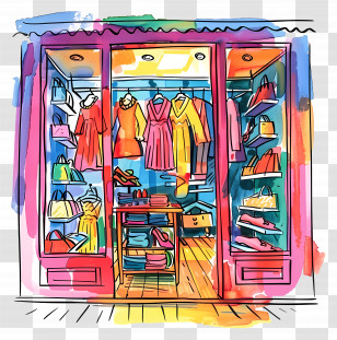 Fashion Boutique - Colorful Clothing Store Display Transparent PNG