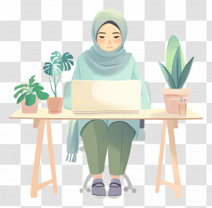 Muslim Woman - Woman Working On Laptop With Plants Around Transparent PNG