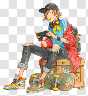 Juyoung Lim - Cool Skateboarder Gamer Teen Transparent PNG