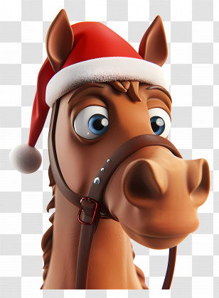 Horse Christmas - Horse Wearing A Christmas Hat In Festive Style Transparent PNG