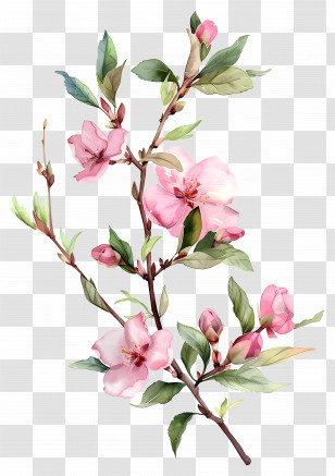 Pink Flowers - Delicate Pink Cherry Blossoms Transparent PNG