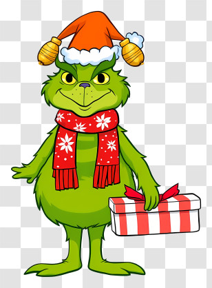 Christmas Grinch - Grinch Holding A Christmas Gift Transparent PNG