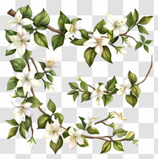 Jasmine Vine - White Flowering Branch Illustration Transparent PNG