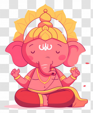 Lord Ganesha - Peaceful Ganesha Cartoon In Meditation Transparent PNG